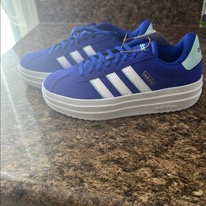 Adidas Blue and White Platform Sneakers